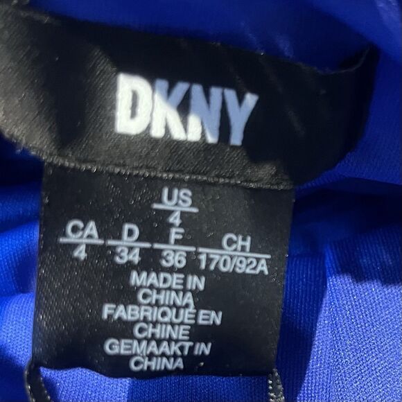 Donna Karan New York midi shift dress 4 Blue sleeveless tie neck pleated NEW - Picture 11 of 12